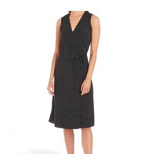 Elegant Black Polka Dot Sleeveless Wrap Dress Size XS